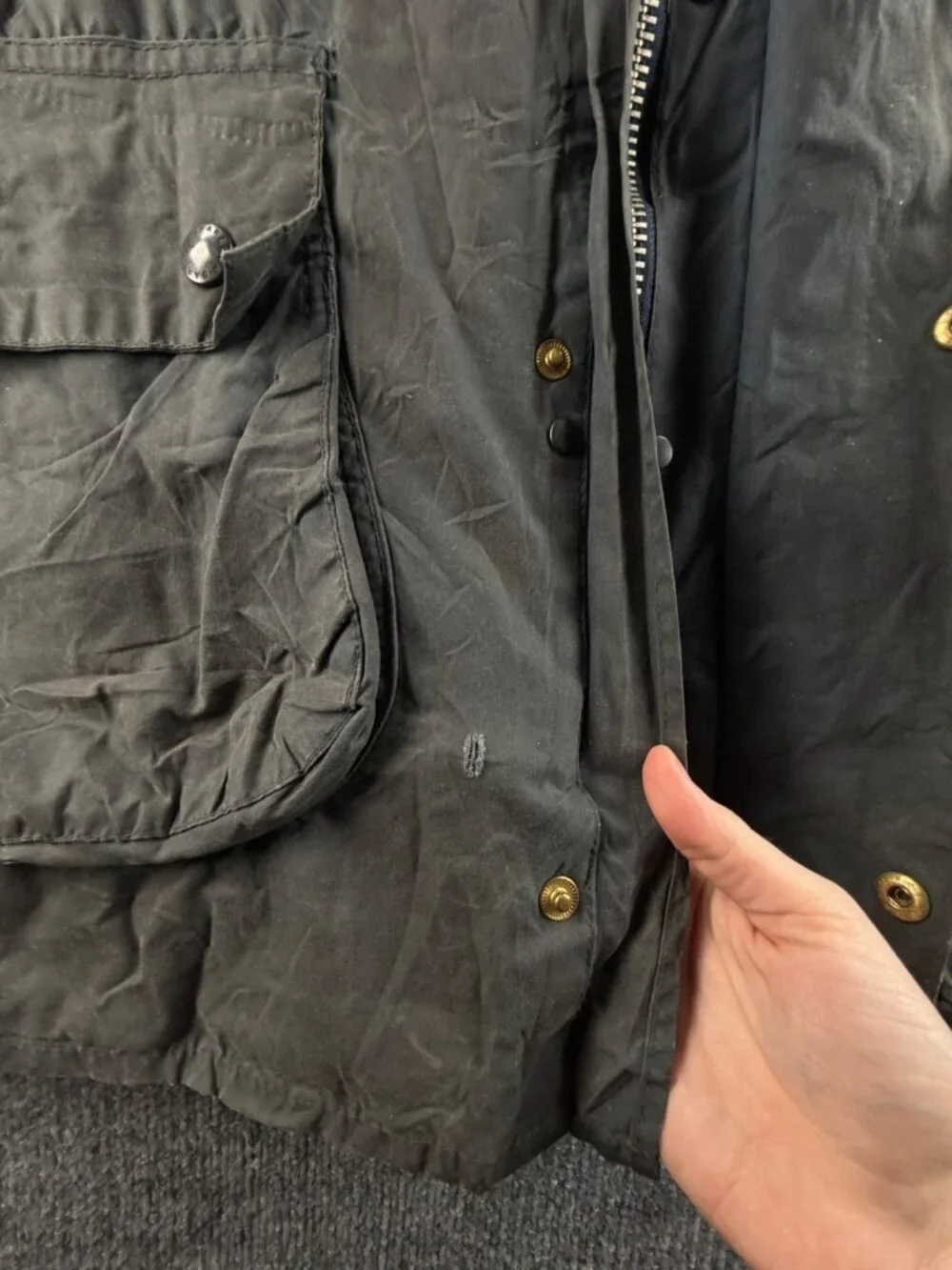 Barbour A205 Border Blue Waxed Jacket Coat Men Full Zip England Size 40 Faded